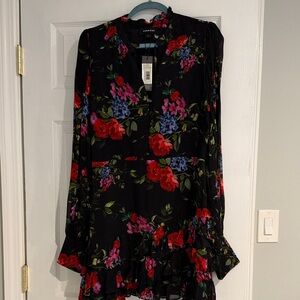 Yumi Kim Black Floral Ruffle Mini Dress